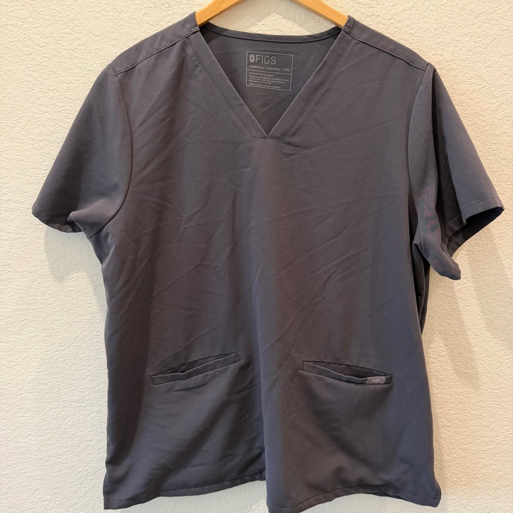 FIGS Technical Collection Scrub Top XXL Charcoal Grey V-Neck Short Sleeve Mens
